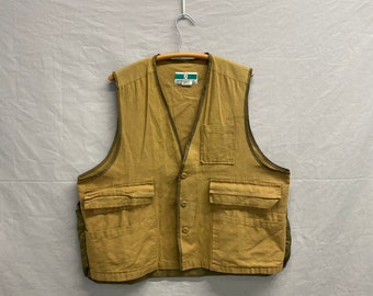 X-Large / 1980s Gamewinner Tan Hunting Fishing Shooting Vest 100% Cotton W/ Gamebag