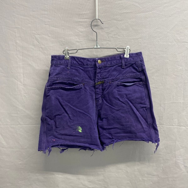 30" Waist / 1990s Girbaud MFG Purple Painter Distressed Cut Off Womens Shorts