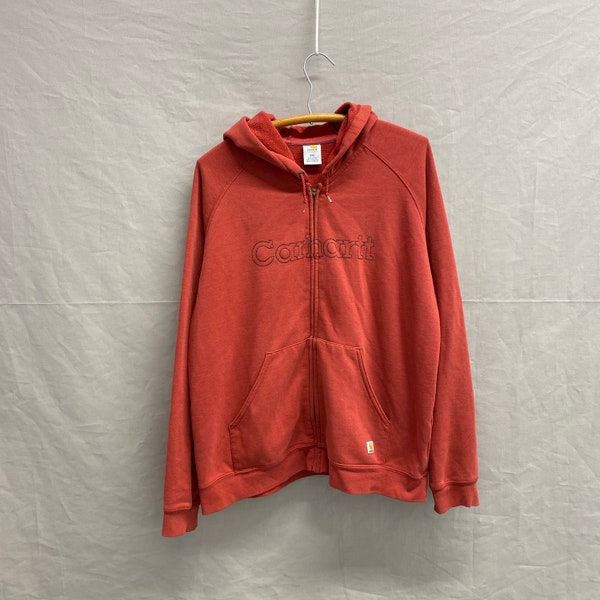 Ladies X-Large / Vintage Carhartt Salmon Red Womens Zip Up Hoodie Sweatshirt