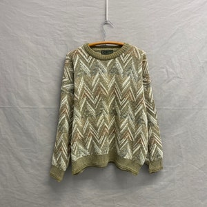 Large / Vintage Coogi Style Croft & Barrow Sage Green Acrylic/Silk Knit Sweater