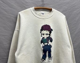 Large / 1990s Betty Boop White Distressed Crewneck Sweatshirt USA Made