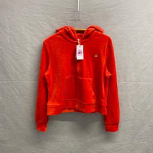 Ladies X-Large / Y2K Juicy Couture Sports Car Red Soft Zip Up Boxy Track Jacket Hooded New With Tags