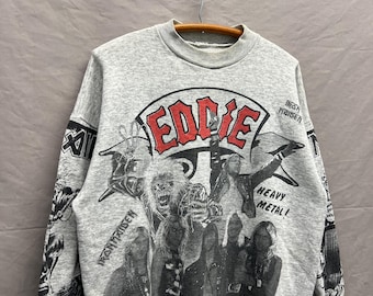 Medium / 1990s Iron Maiden Eddie All Over Print Grey Euro Crewneck Sweatshirt