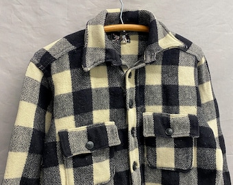 Medium / 1930s/40s Woolrich 100% Wool Black/Cream Button Up Flannel Jacket