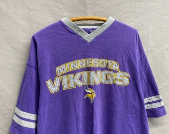 X-Large Vintage Minnesota Vikings NFL Fútbol Púrpura Raya Manga