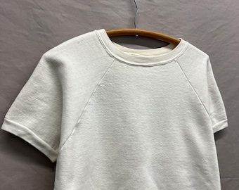 Small / 1970s White Blank Raglan Short Sleeved Crewneck Sweatshirt USA Made