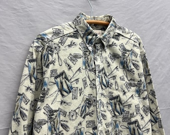 Large / 1990s Woolrich Fishing Lures Cotton Button Up Long Sleeved Shirt USA Made