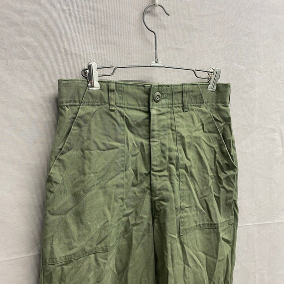 26 X 31 / 1960s OG-107 US Military Utility Baker Pants Vietnam Era Olive  Green Repaired Darned 