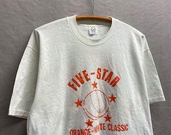 X-Large / 70s/80s Five Star Basketball Camp Orange-White Classic Nike #33 USA Made T Shirt Michael Jordan Lebron KD