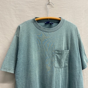Large / 1990s Heavyweight Olive Green/Blue Faded Pocket T Shirt