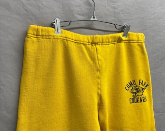 Medium / 1980s Russell Athletic Como Cougars Yellow Cotton Sweatpants USA Made // FIts 28&quot;-36&quot;