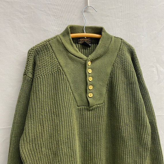 Medium / 1980s Eddie Bauer Cotton Knit Olive Gree… - image 2