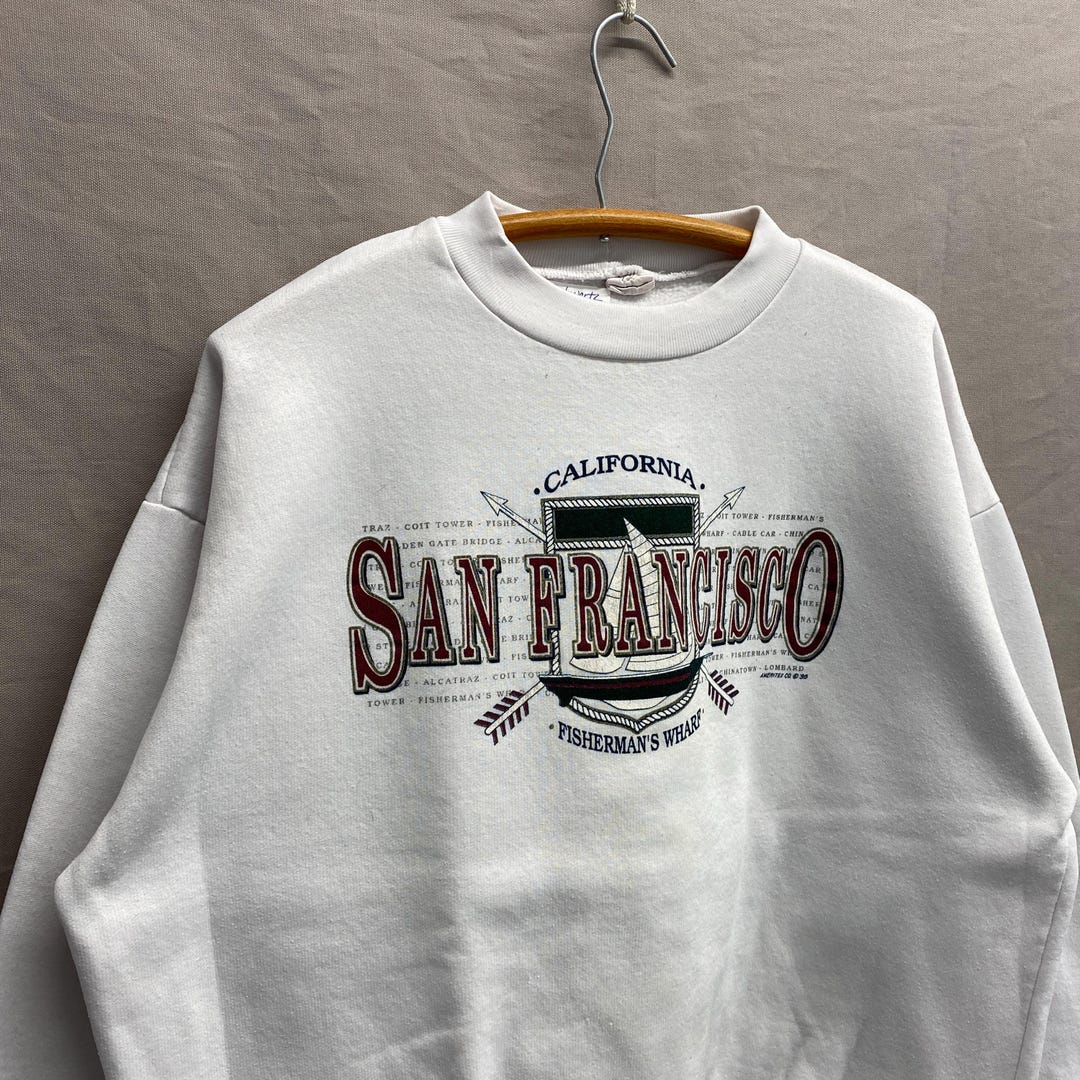 Large / 1990s San Francisco, CA White Crewneck Sweatshirt USA Made 