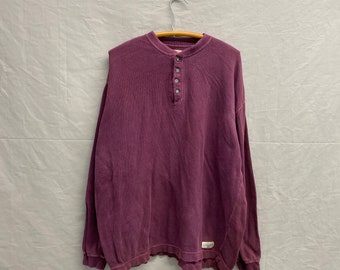Large / 1990s Levi&#39;s Strauss Maroon Ribbed Henley Heavy Cotton Long Sleeved Shirt