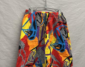 Large / 1980s Retro Funky Jams Style Multicolor Baggy Cotton Shorts USA Made