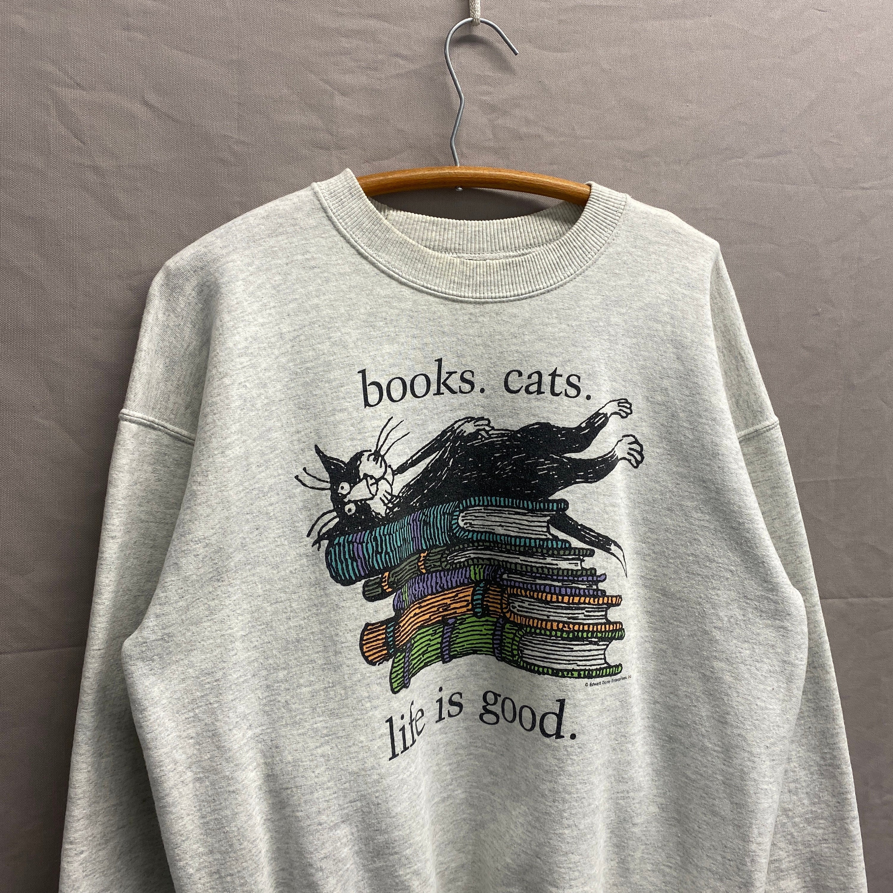 Vintage Edward Gorey Life Is Good Shirt Large Books Cats
