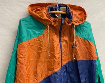 Medium / 1980s Nike Color Blocked Green/Burnt Orange/Blue Zip Up Windbreaker Jacket