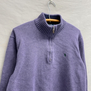 Small / Vintage Polo RL Purple Quarter-Zip Knit Cotton Sweater