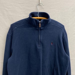Medium / 1990s Polo Ralph Lauren Navy Blue Quarter Zip Sweater Maroon Pony