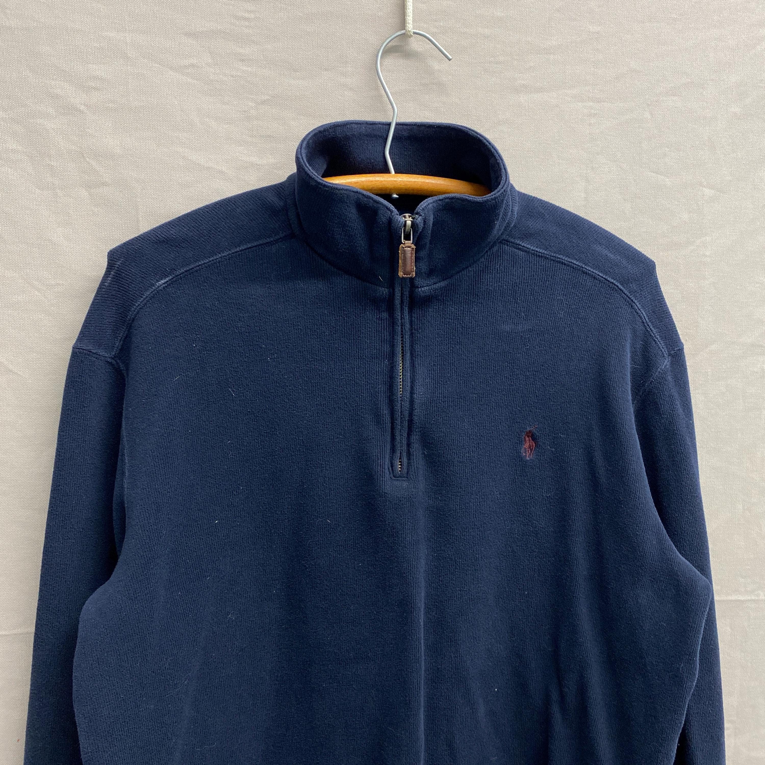 Medium / 1990s Polo Ralph Lauren Navy Blue Quarter Zip Sweater
