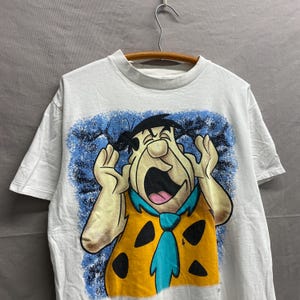 Large / 1990s Flinstones Fred Wilma Double Sided White T Shirt USA Made