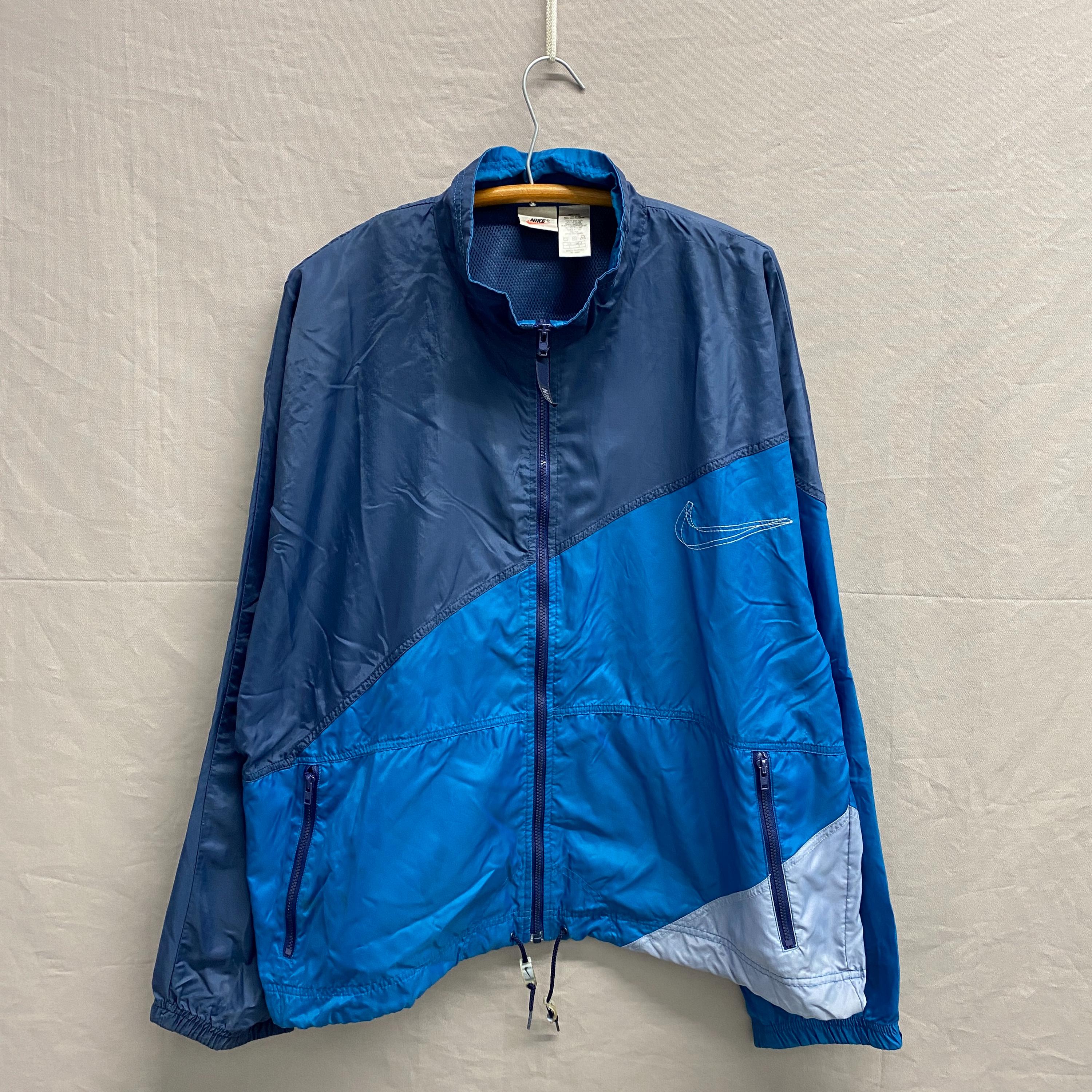 ジャケット・アウター Nike Two-Tone Blue Zip-Up Nylon Jacket Large / 1990s Nike Two Tone Blue Swoosh Nylon Zip up