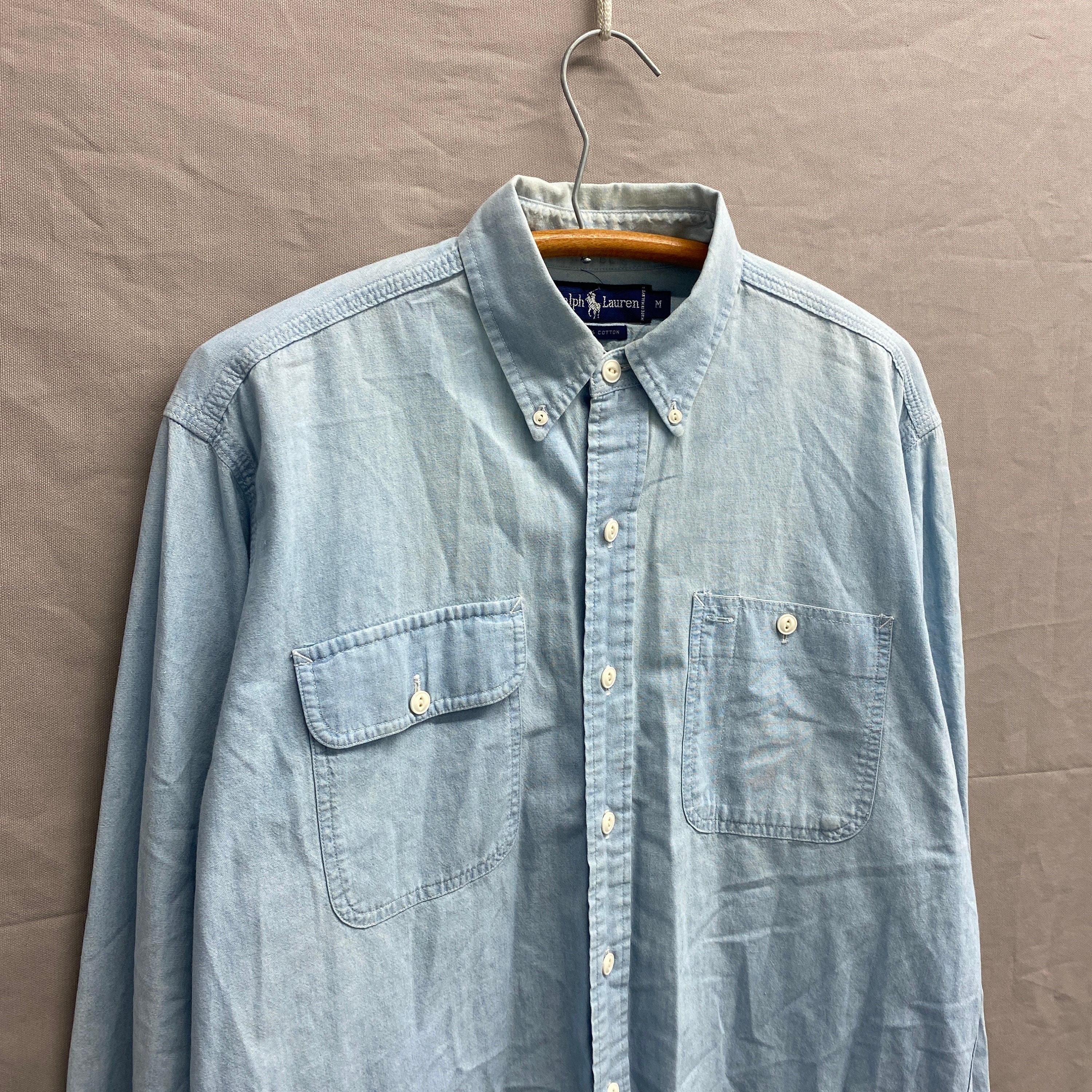 Medium / Vintage Polo Ralph Lauren Chambray Button up 100% Cotton 