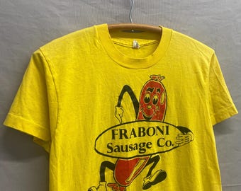 Small / 1980s Fraboni Sausage Co. Hibbing, MN Yellow T Shirt USA Made