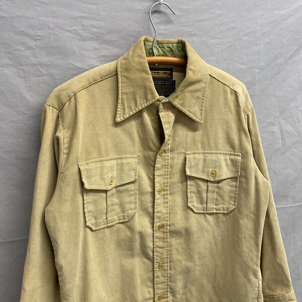 Large / 1980s Eddie Bauer Tan Heavy Corduroy Double Breasted Button Up Shirt