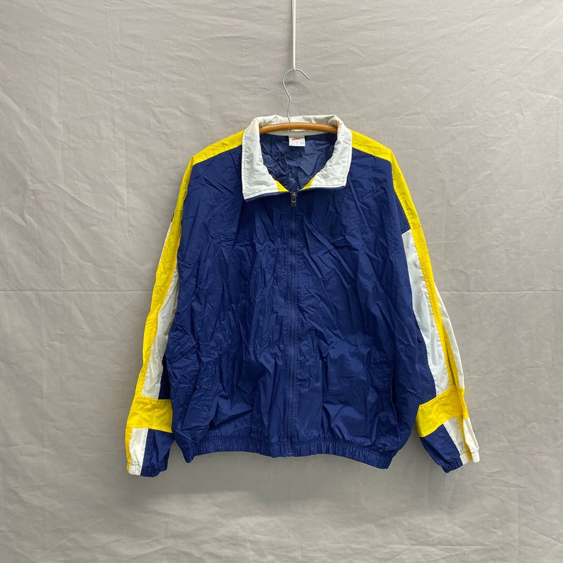 X-Large / 1990s Nike Michigan U Colorway Navy Blue/Yellow Full Zip Nylon Big Swoosh Windbreaker Track Jacket bild 1