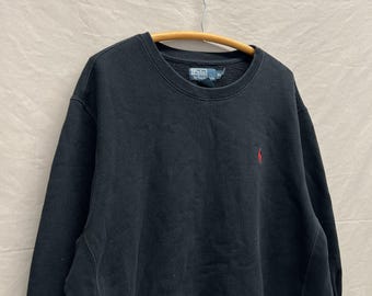 X-Large / Vintage Polo RL Black/Red Pony Heavy Cotton Plain Crewneck Sweatshirt