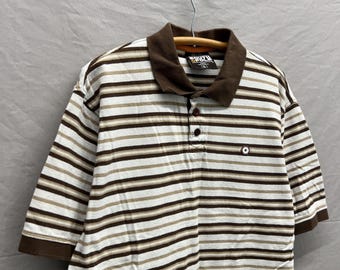 Large / Y2K Vintage South Pole Striped Brown Collared Shirt