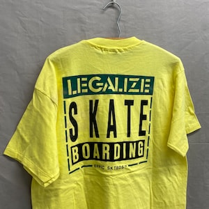 X-Large / 1980s Eppic Skateboards Morro Bay CA Legalize Skateboarding Yellow USA Made T Shirt