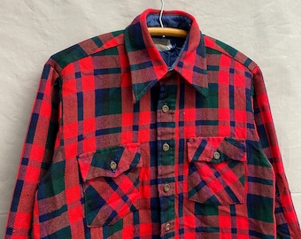 Vintage 1960s Champion Button up Plaid Flannel Trucker Shirt Men's