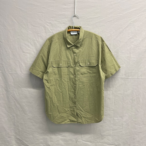 X-Large / 1990s Venezia Sportswear Loop Collar Olive Cotton/Poly Button Up Camp Shirt