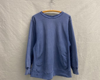 X-Large / 1980s Hanes Beefy Faded Blue Reverse Weave Heavyweight Plain Cotton Crewneck Sweatshirt