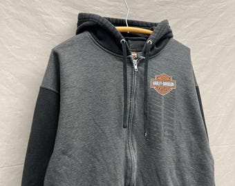 Large / Y2K Vintage Harley Davidson Black/Grey Zip Up Biker Hoodie