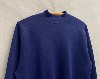 Medium / 1960s Navy Blue Freedom Sleeve Cotton Blend Boxy Crewneck Sweatshirt
