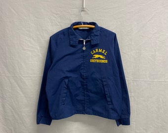 Large / 1970s Carmel Greyhounds Full Zip Navy Blue Harrington Jacket