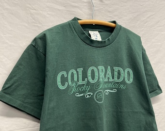 Large / 1990s Colorado Rocky Mountains Forest Green Heavy Cotton T Shirt USA Made