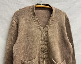 Medium / 1950s Brown Boxy Zip Up Two Pocket Cardigan Vest