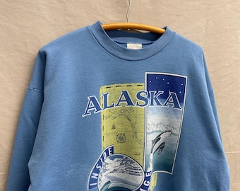 Large / Vintage Alaska Whale Nature Soft Blue Crewneck Sweatshirt