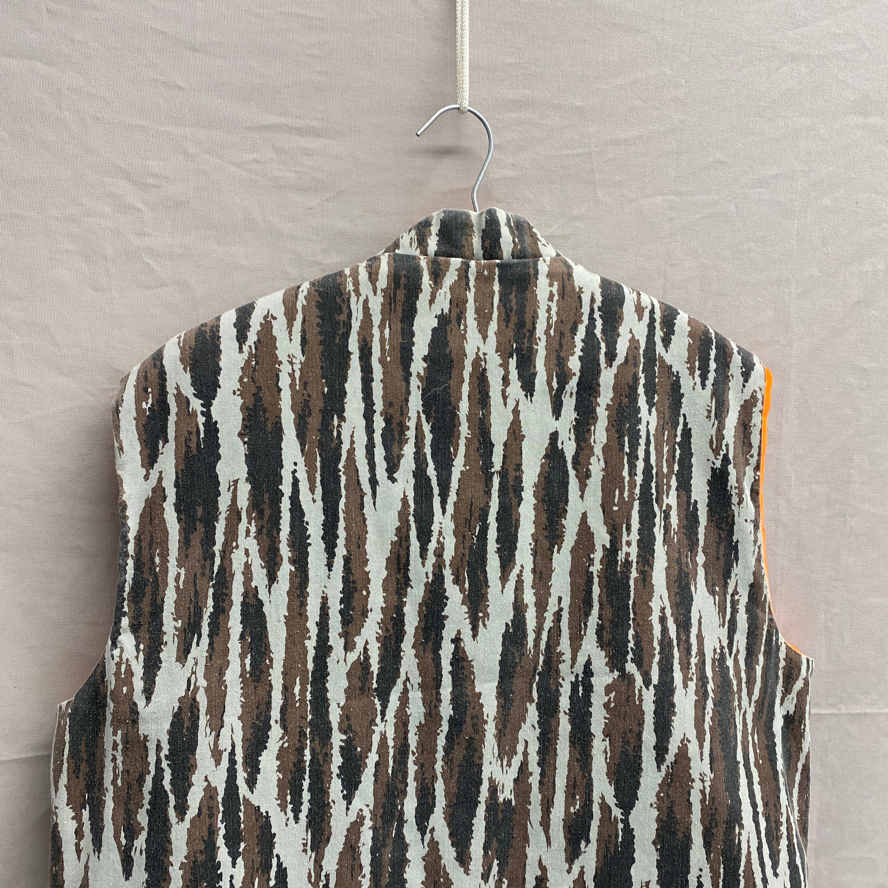 Grand / Gilet de chasse réversible camouflage avec fermeture éclair complète arbre des années 1980 - France