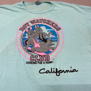 X-Large / 1980s Boy Watchers Club Looking for a hunk Beach Surf Aqua T Shirt image 4