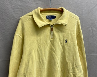 X-Large / Vintage Polo RL Yellow Quarter Zip Cotton Knit Sweater