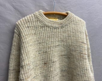 Medium / 1970s Bemidji Woolen Mills Cream/Multi Color 100% Virgin Wool Knit Sweater Minnesota Made