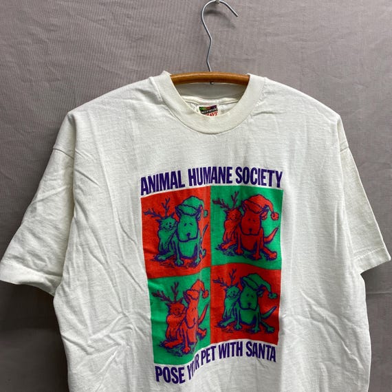 Large / 1990s Animal Humane Society Pop Art White T Shirt USA Made