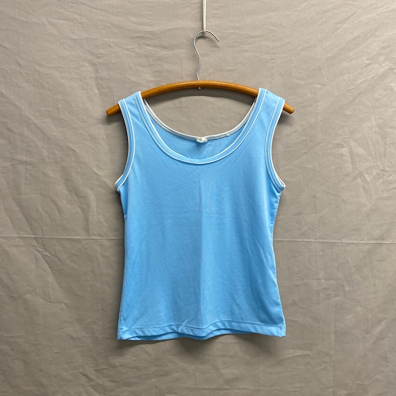 Large / 1970s Roadapple Polyester Baby Blue Tank … - image 1