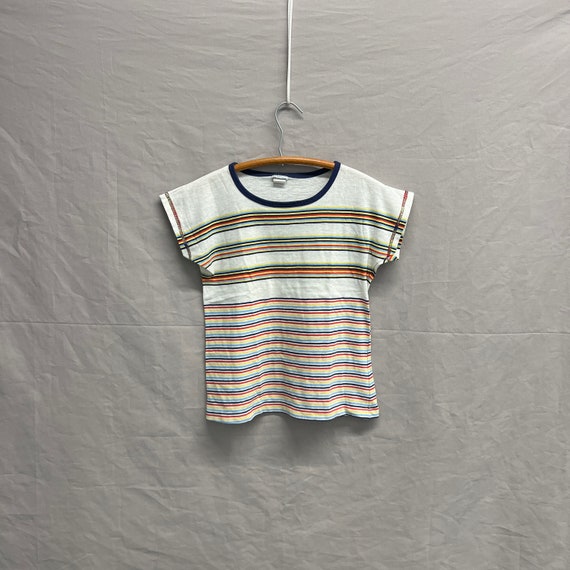 Ladies Small / 1970s Striped Plain Cotton Womens … - image 1