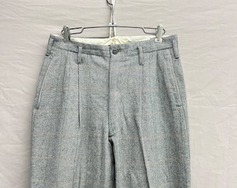 28 x 28 / 1950s Wool/Cotton Blend Grey Pleated Steel Talon Zip Tweed Trouser Dress Pants